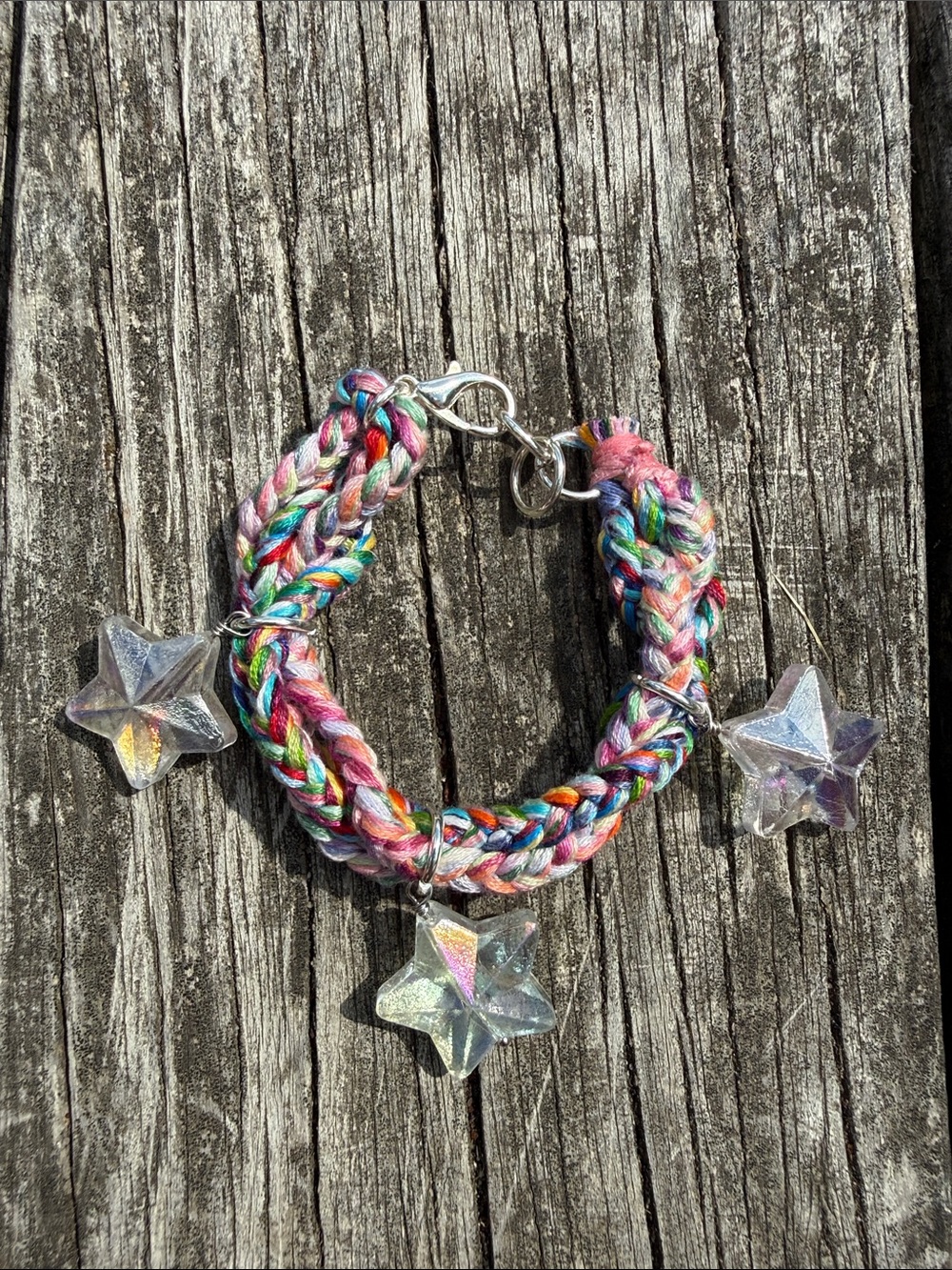 Multicolor Braided Charm Bracelet with Iridescent Stars
